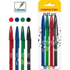 kit com 4 Caneta Esferográfica cores vermelho, Azul , Preto , Verde. Compactor - material escolar