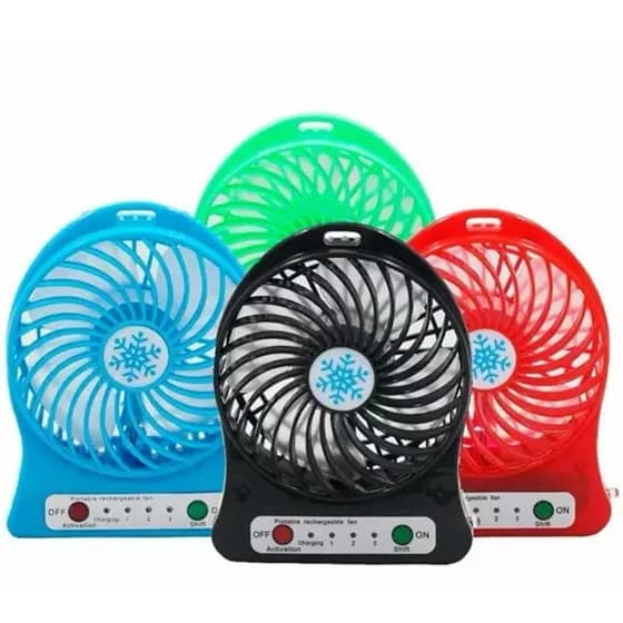 Ventilador Pequeno Portátil Recarregável com Luz LED/Entrada USB/3 Intensidades / Arrefecedor de Ar