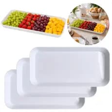 3 Bandejas Travessa Prato Retangular em Melamina 31cm Branco