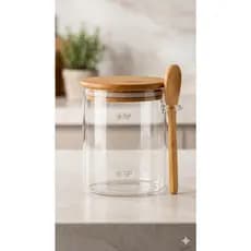 Pote de vidro Hermético com tampa e colher de Bambu 610ml