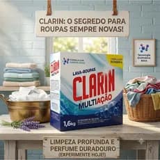 Sabão em pó Clarin Multiação 1.600g Lava Roupas com Enzimas Ativas Embalagem Econômica.