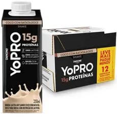 Caixa com 12 Unidades Bebida Láctea YoPro Coco e Batata Doce 250ml Zero Lactose e Sem Açucar