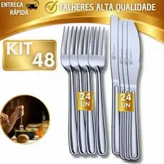 Kit Talheres 12/24/36/48 Peças Garfo e Faca Aço Inox Resistente Cozinha Restaurante Buffet