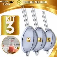 Peneira / Coador de Aço Inox Multiuso Cozinha Resistente para Massa Café Suco – Diversos Tamanhos