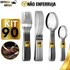 Kit 42/66/90 Peças Jogo De Talheres Inox Faqueiro Completo Colher de Mesa e Sobremesa Garfo Faca Para Jantar Cozinha