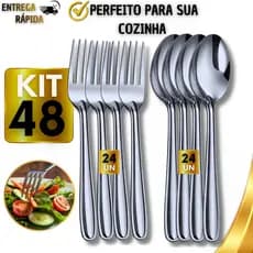 Kit 12/24/36/48 Talheres Aço Inox Inoxidável Garfo e Colher de Mesa Jantar Talheres Resistentes e Duráveis Cas Buffeta