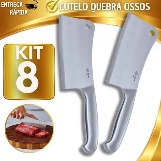 Kit 2/4/6/8 Pçs Cutelo Inteiriço Profissional Aço Inox Alta Qualidade para Churrasco Açougue Cozinha