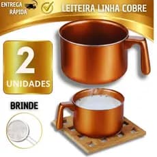 Leiteira Antiaderente Linha Cobre Panela para Leite Café Chocolate Quente Cozinha + Coador de Brinde