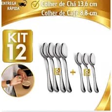 Kit 12 Colheres de Chá e Café Aço Inox Talheres para Café Sobremesa Páscoa Cozinha Restaurante