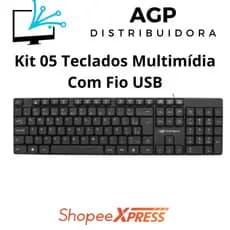 Kit 5 Teclado Com Fio Usb Layout Abnt2 Cor Preto Português Idioma Português Brasil - Atacado
