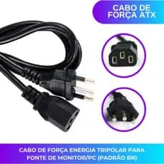 Cabo Forca Tripolar P/ Fonte Monitor Pc 1,5 M Padrão Inmetro