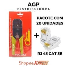 Kit Alicate Crimpador  + Conector RJ 45 20, 40, 100 ou 200 Und Hayom RJ45/RJ11/RJ12 com Desencapador