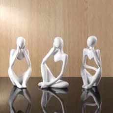 Trio de Estátuas Pensador de Gesso - Escultura Nórdica Minimalista para Estante e Escritório