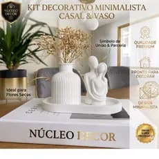 Kit Decoração Minimalista Luxo - Vaso + Estátua Pensador Abstrata + Bandeja em Gesso Estilo Boho