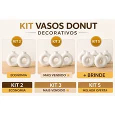 Kit Vasos Decorativos Donut Gesso 2, 3 e 5 Unidades Minimalista Sala Mesa