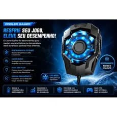 Cooler Gamer para Celular Resfriador de Celular Gamer Cor Preto Com Luz de Efeito