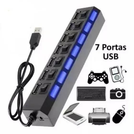 Extensão Hub Régua Usb 2.0 - 7 Portas Pc Hd Externo Pendrive ENVIO IMEDIATO