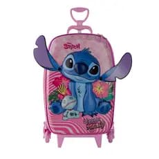 Mala Infantil Stitch 3D com Rodinhas - Rosa Mochila Com Rodinha Stitch