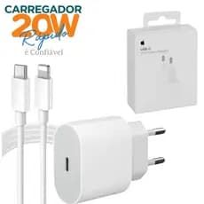 Kit Carregador Rápido iPhone Fonte 20W com Cabo USB-C  Saída Lightning 1m