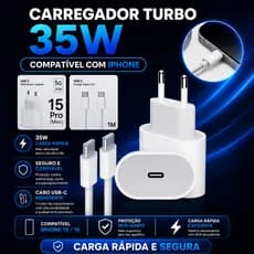 Carregador Turbo Rápido 35W USB-C + Cabo Tipo C Compatível iPhone 15 / 15 Pro / 15 Pro Max