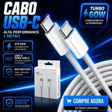 Cabo Carregador USB-C + Tipo -C Turbo 60W 1 Metro Compatível Com Iphone 15 16