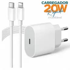 Carregador Compatível Com iPhone Turbo 20W + Cabo USB-C Lightning – 11 ao 14 Pro Max, XR