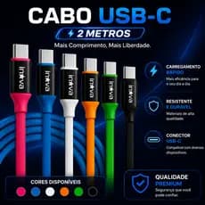 Cabo USB C Inova 2 Metros Reforçado Silicone Carregamento Rápido Anti Quebra Original - Tipo C