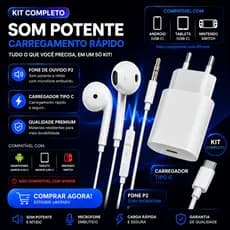 Kit Carregador Tipo C 20W Turbo + Fone P2 Com Microfone