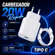 Carregador Turbo Tipo C 20W + Cabo p/ Galaxy A12 A20 A30 A50 A70 A80 S8 S9 S10 S20 M20 M30