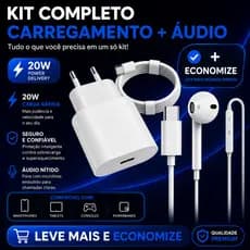Kit Carregador 20W Tipo C + Fone Com Microfone Tipo C Som Potente