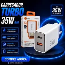 Carregador Turbo 35W GaN Basike Original USB-C PD Compatível iPhone 15/16 Android