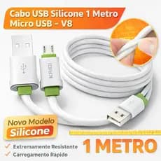 Cabo Micro USB V8 Kaidi 1 Metro Silicone Carregamento Rápido Compatível Android Samsung