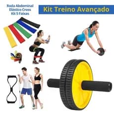 Kit Treino Faixa Elastica Avançado Fitness Roda Abdmonial 11 Peças Musculação ou 5 Faixas Elásticas ou  Crossfit Pilates