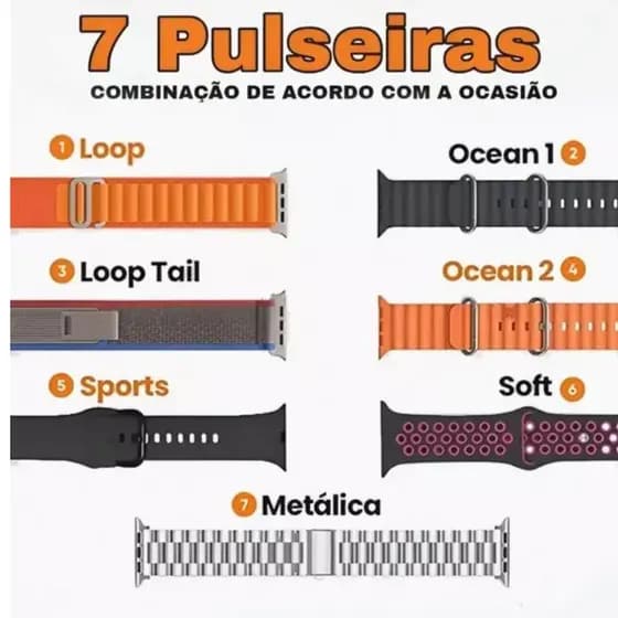 ULTRA 2 - Relógio Smartwatch Inteligente  40m 7 Pulseiras