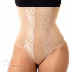 Calcinha Modeladora Fio Dental Feminina Alta Compressão com Renda P ao GG Preto Bege