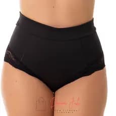 Calcinha Modeladora Cintura Alta com Renda – Conforto e Sustentação P M G GG 50 Feminina Preto Bege