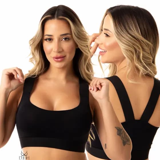 Top Fitness Academia com Bojo Removível e Alças com Elástico Largo Preto Feminino