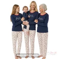 Pijama Longo Feminino Mãe ou Filha Personagem Adulto Infantil Inverno Malha Veste 2 anos a GG Adulto