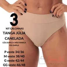 3 Calcinhas Feminina Cós Duplo Alto e Fio Duplo Tanga Julia Feminina Canelada Conforto e Beleza