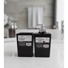 Kit Banheiro Organizador 2 Peças Preto Dispenser Sabonete Liquido E Porta Escova