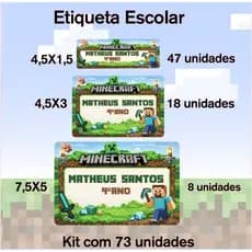 Kit 73 Etiquetas Escolares Adesivas para Material Escolar - MINECRAFT