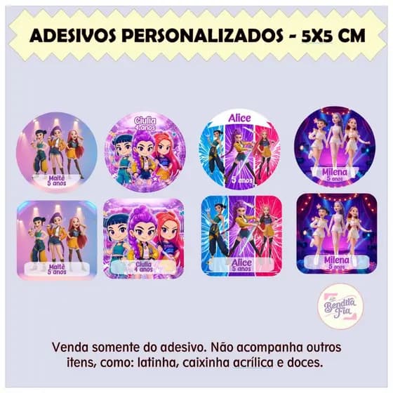 Adesivos Guerreiras Kpop Redondos ou Quadrados 5x5cm - Personalizado para Lembrancinhas