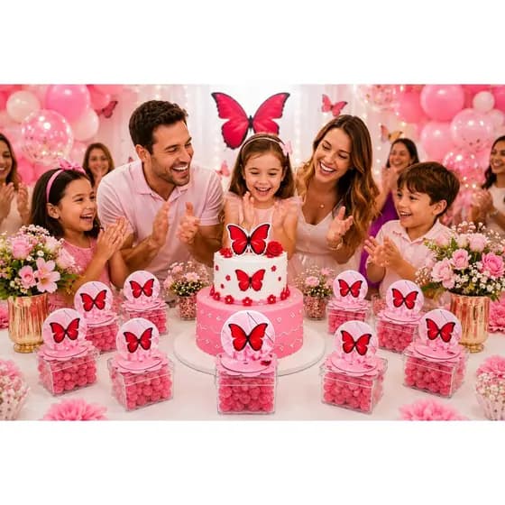 Aplique 3D Borboleta Vermelha para Caixinha Acrílica - Lembrancinha Aniversário Festa - ENVIO RÁPIDO