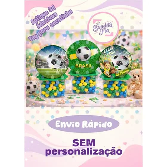 Aplique 3D Futebol para Caixa Acrílica - TAG Aniversário Festa Infantil Brasil - envio rápido