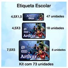 Kit VINGADORES 73 Etiquetas Escolares Adesivas para Material Escolar