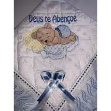 Manta De Lese Bordada e Forrada Urso Dorminhoco Infantil Menino Menina