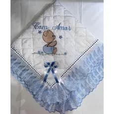 Manta De Lese Bordada e Forrada Urso e Estrelas Infantil Menino Menina
