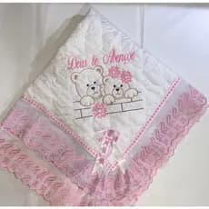 Manta De Lese Bordada Ursa No Muro Verão Menina Rosa Infantil