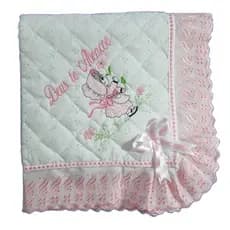 Manta De Lese Bordada Com Forro Camponesa Com Flores Infantil