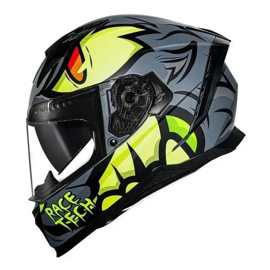 Capacete Race Tech Volt Fera Cinza Amarelo C/oculos Fume